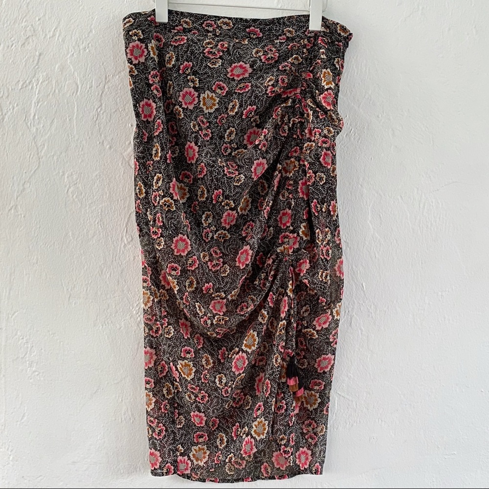 Rebecca Minkoff Romy Floral Print Ruched-Front Skirt / Black Multi / Sz 10 / NWT
